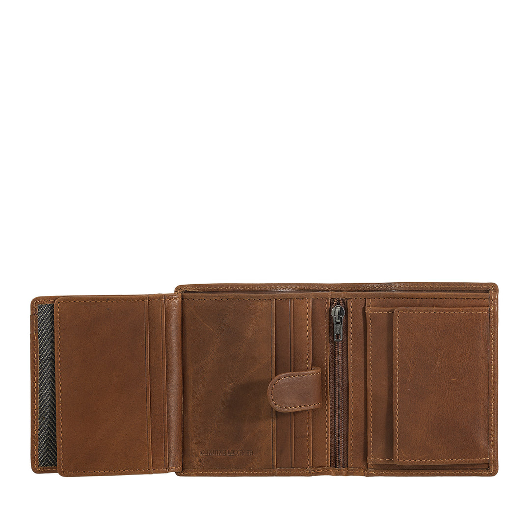 Nuvola Leather Wallet Men in Small Leather With Portamonete - Compact Portfolio in Vera Leather with cards, banknotes, internal zip and coins