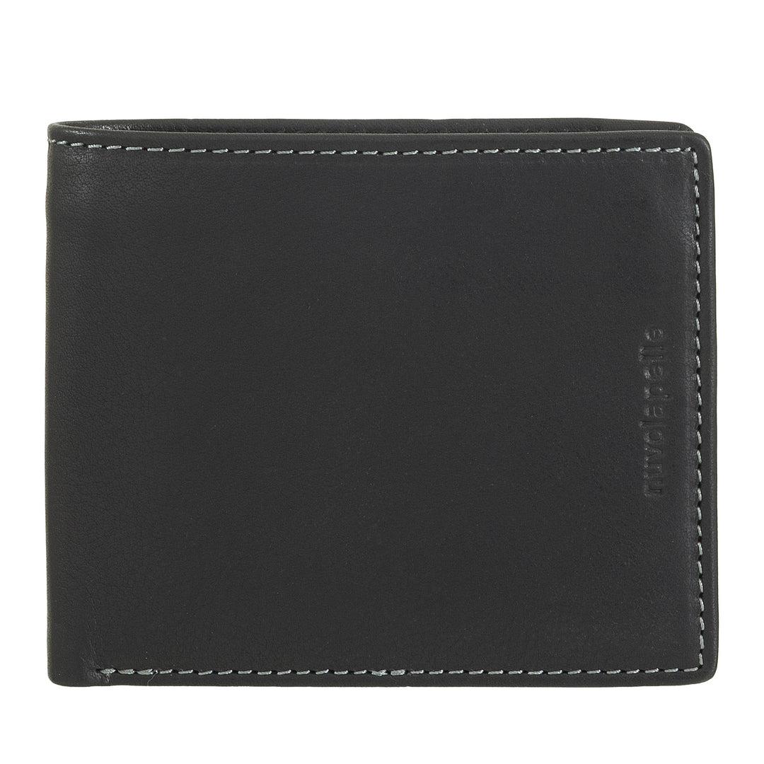 Nuvola Leather Wallet Men Small Leather With Portamonete - Compact Portfolio in Vera Leather with Cards and Banknotes, Internal Keep