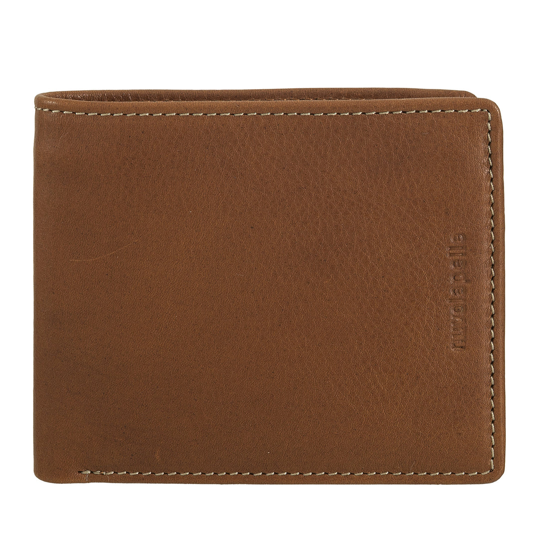 Nuvola Leather Wallet Men Small Leather With Portamonete - Compact Portfolio in Vera Leather with Cards and Banknotes, Internal Keep