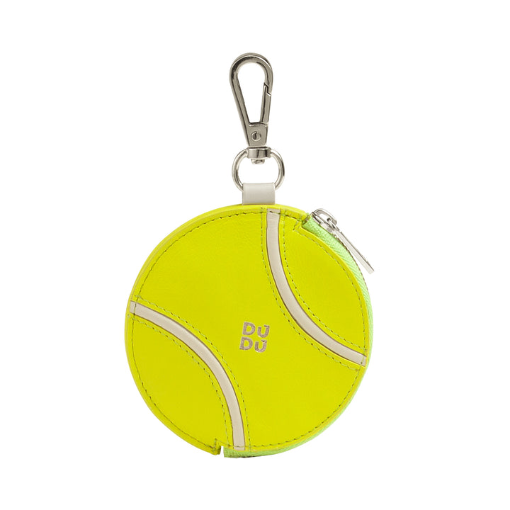 DUDU Real leather zippered purse in tennis ball shape, Wimbledon Limited Edition, with carabiner, Exclusive Design, Yellow