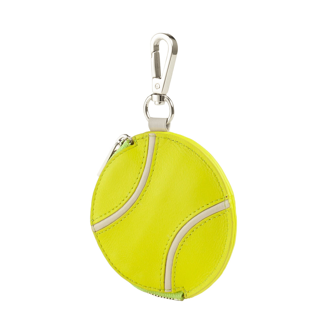 DUDU Real leather zippered purse in tennis ball shape, Wimbledon Limited Edition, with carabiner, Exclusive Design, Yellow