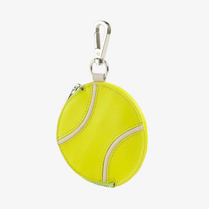 DUDU Porte-monnaie en cuir véritable avec fermeture éclair en forme de balle de tennis, édition limitée, avec mousqueton, design exclusif, jaune