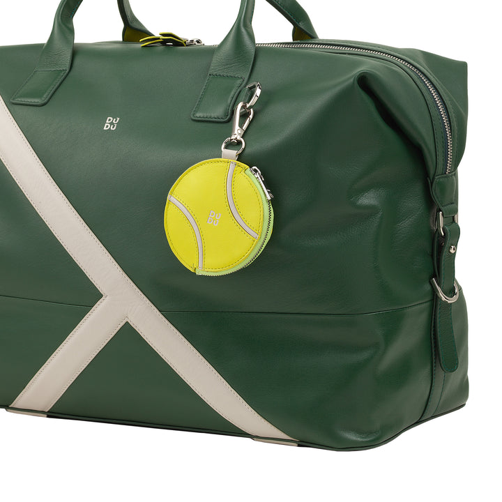 DUDU Real leather zippered purse in tennis ball shape, Wimbledon Limited Edition, with carabiner, Exclusive Design, Yellow