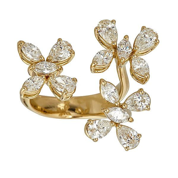 Zydo ring with diamonds flying butterflies yellow gold 51999