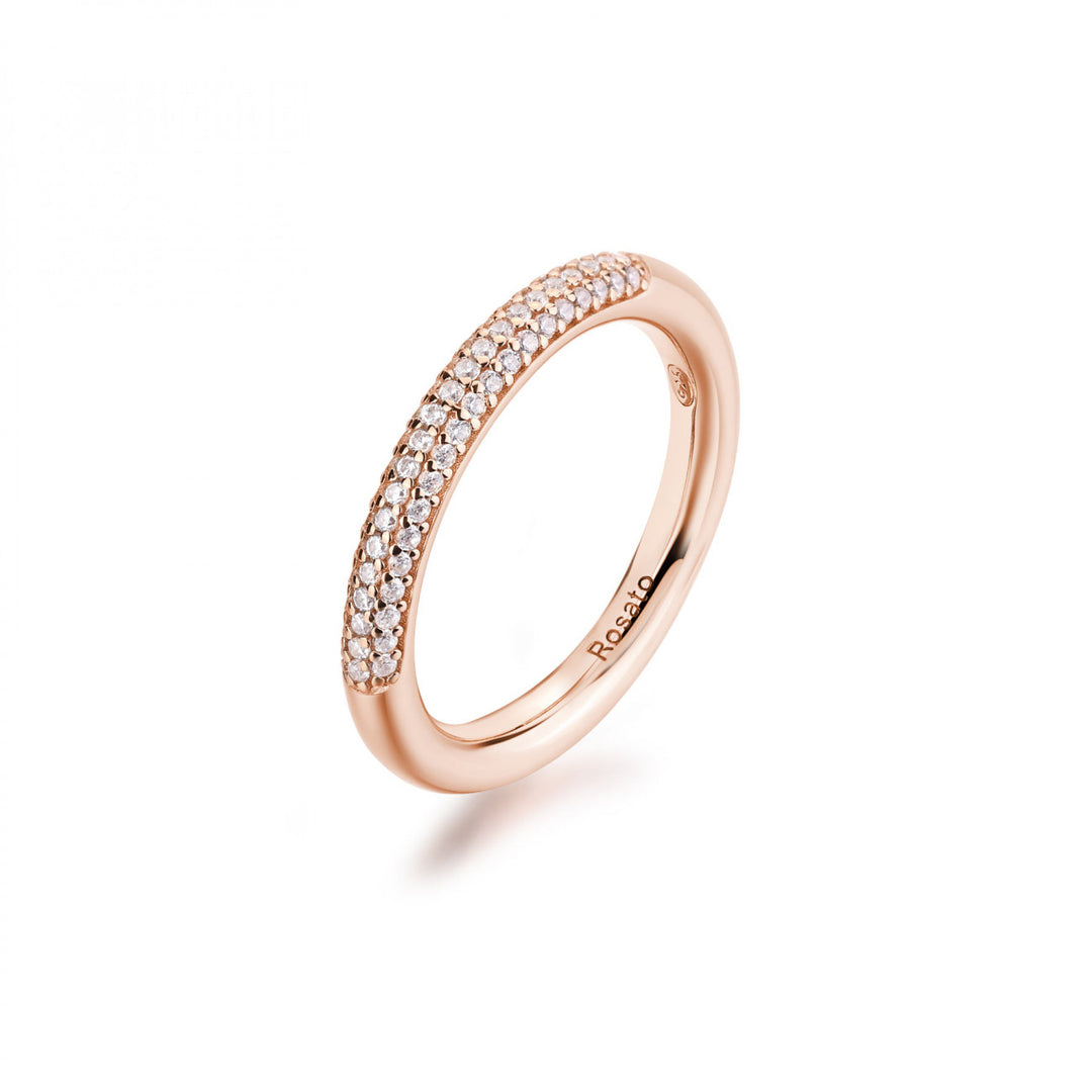 خاتم زفاف باللون الأبيض الوردي من الفضة عيار 925 مطلي بمادة PVD ومطلية بالذهب الوردي والزركونيا المكعبة RZBI51B