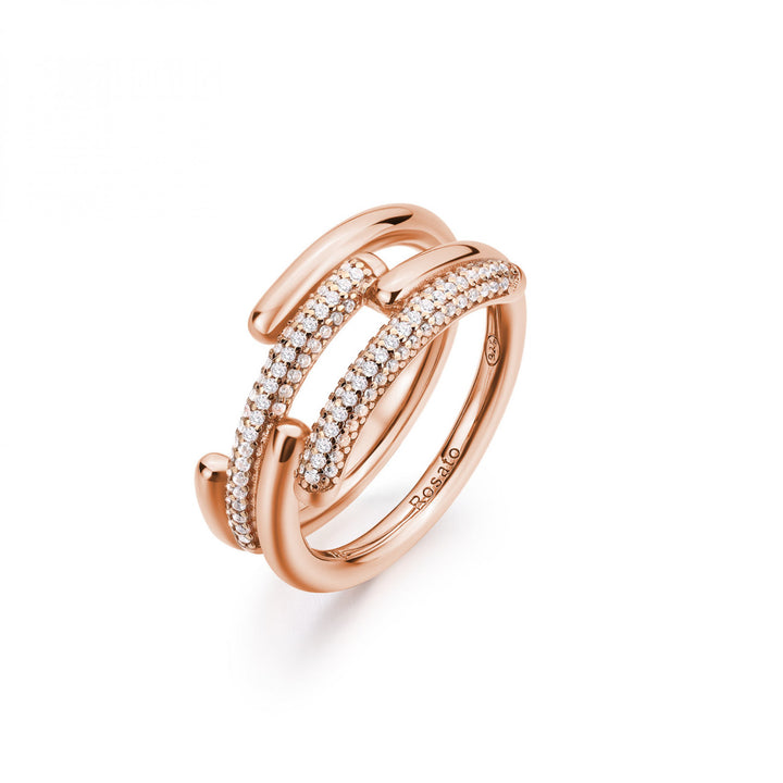 טבעת להקה לבנה רוזה 925 אצבע PVD זהב ורד מעוקב זירקוניה RZBI.53C