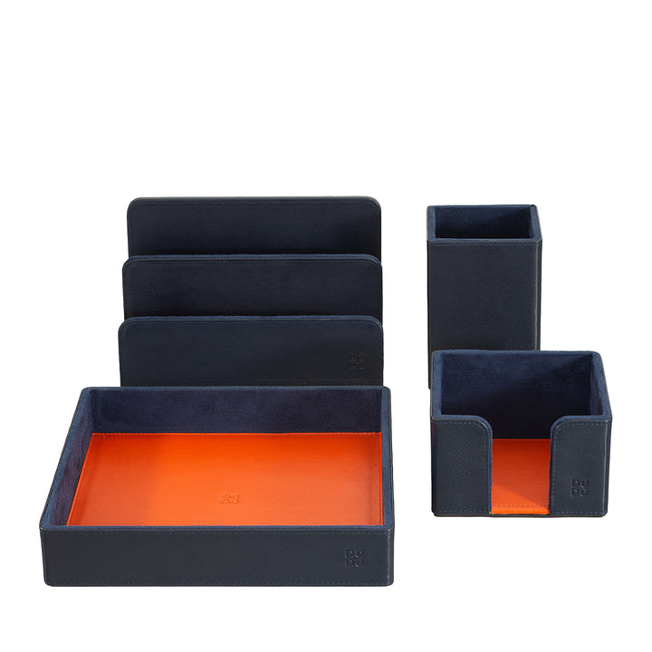 DUDU Set of Leather Desk for Office 4 Pcs With Empattered Penne Rates Road Letters Block Notes