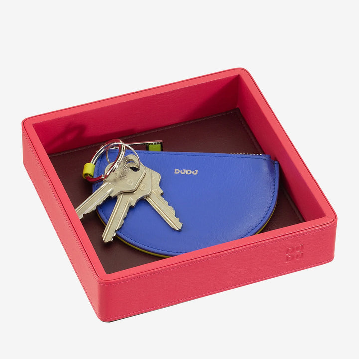 DUDU Entryway Designer Colored Leather Pocket Tray, 14x14cm, with Gift Box