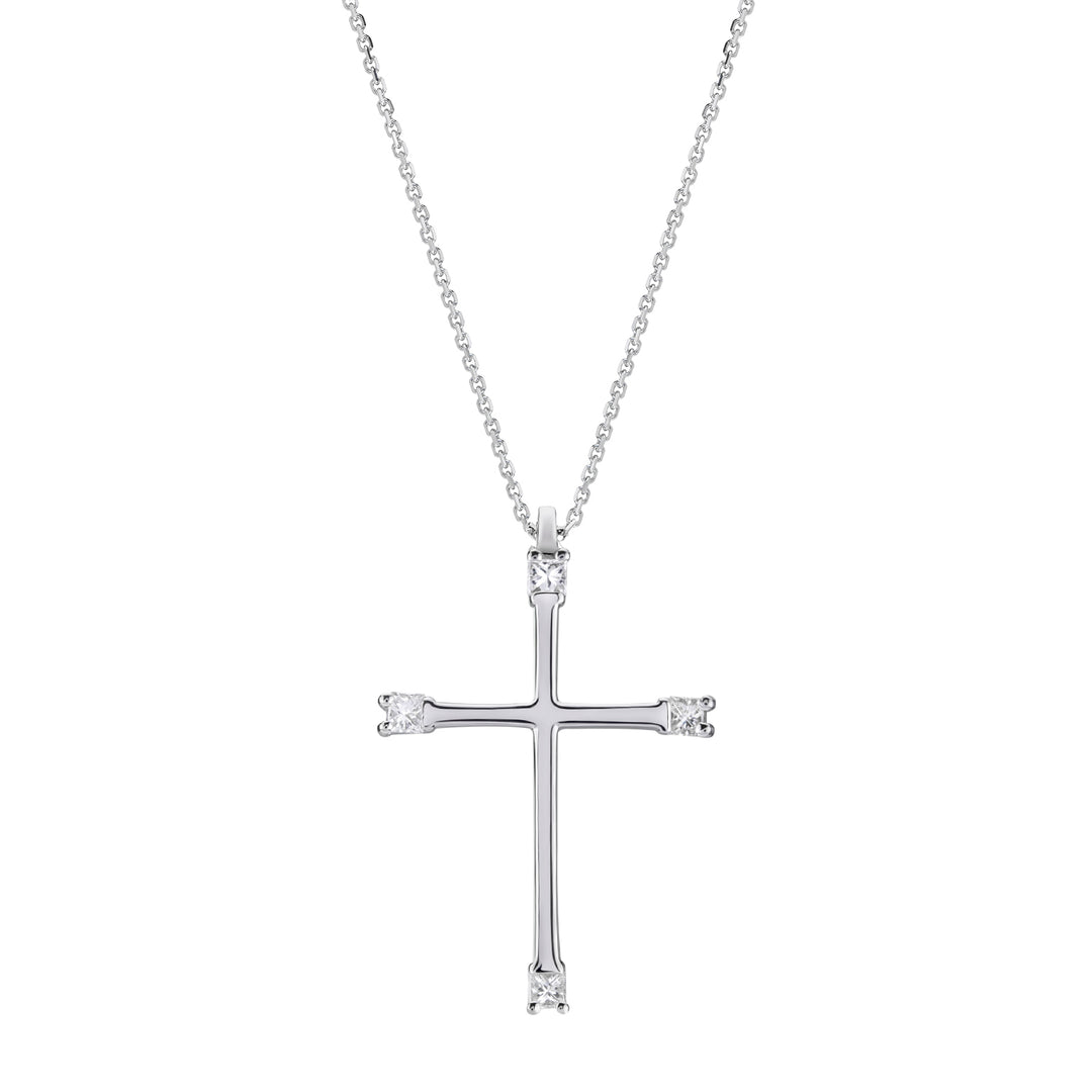 Collar Golay cruz grande con 4 diamantes princesa PCR003DI2-18082110082