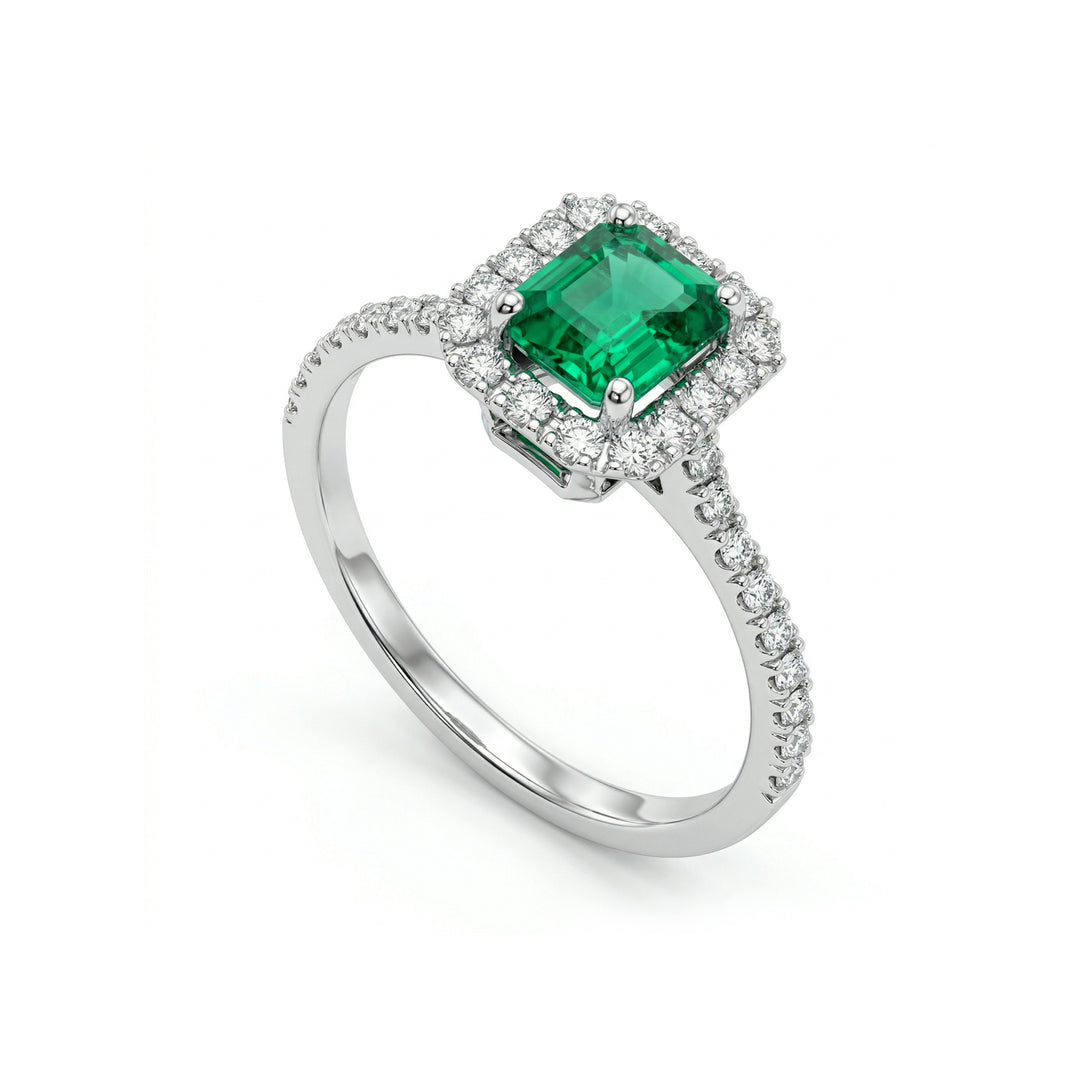 Golay ottekantet smaragdring 6x5 og diamantkontur ACLC072DISM1-23213110001