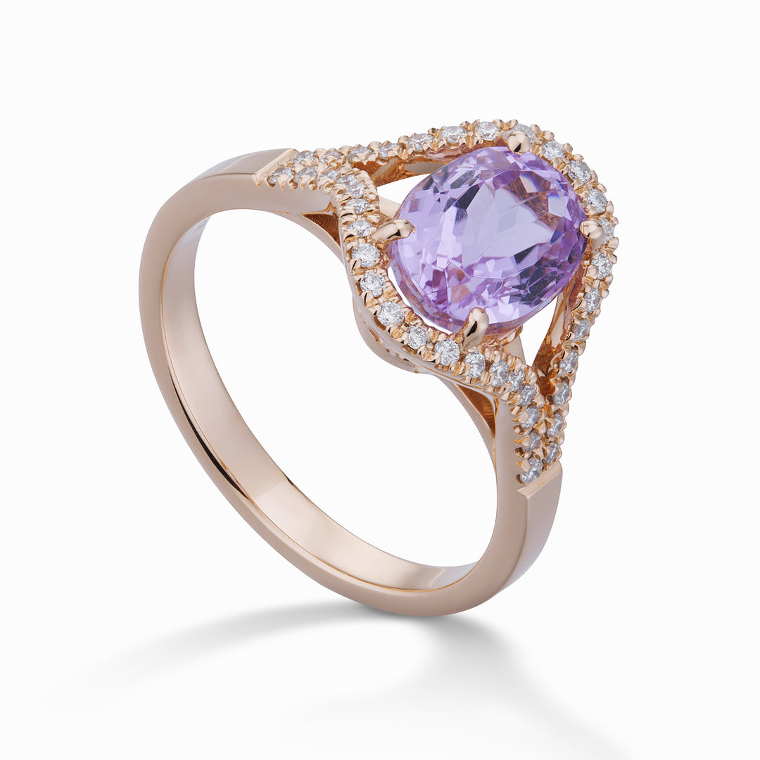 Bague World Diamond Group avec kunzite ovale 9x7 et contour diamant ACLC136DKZ79-22243110008