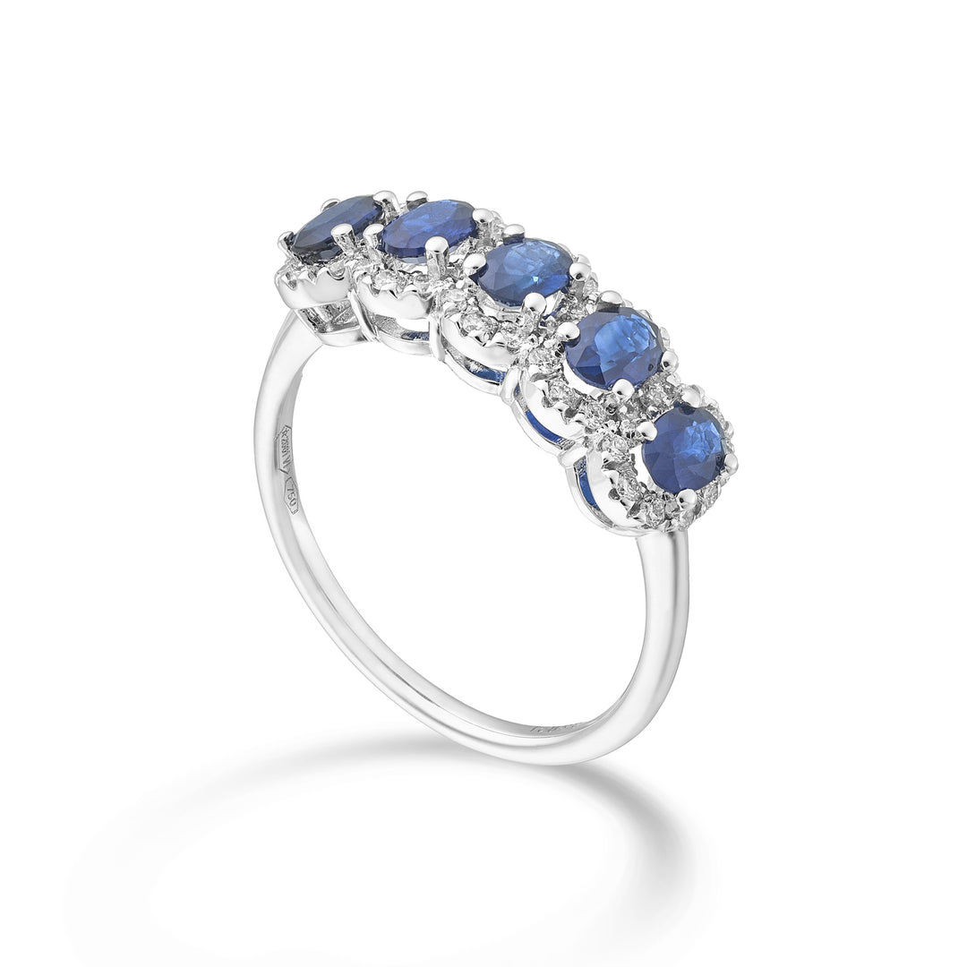 Mikiko 18k 5 ovaalia safiirikiviä 4x3 ct. 1,00 halk. 0,24 ct MA5195O4ZFD43
