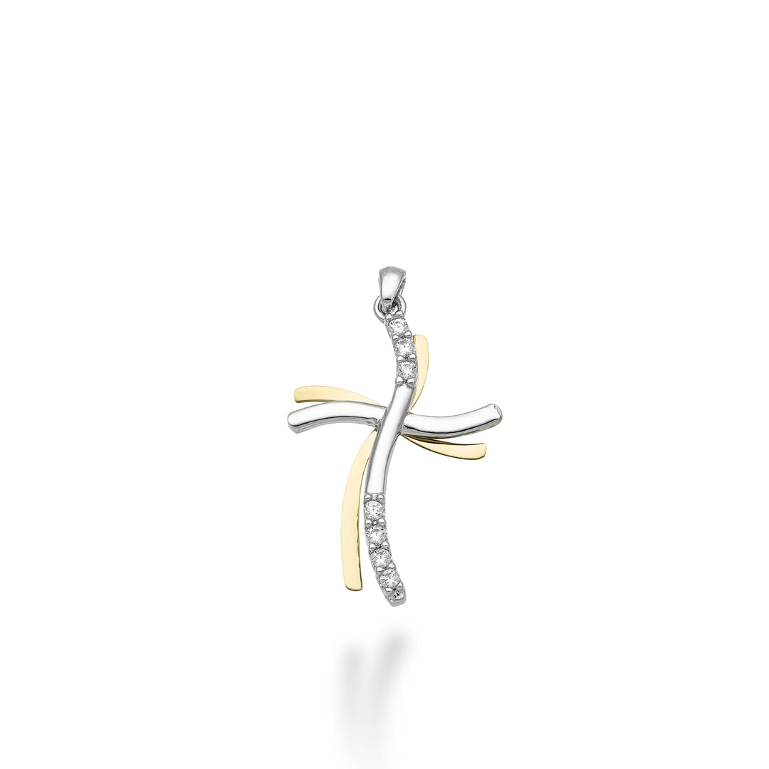 Mikiko pe 18k cruz em ouro branco/amarelo 0,07 quilates 1,8 cm MP5016O7BR007