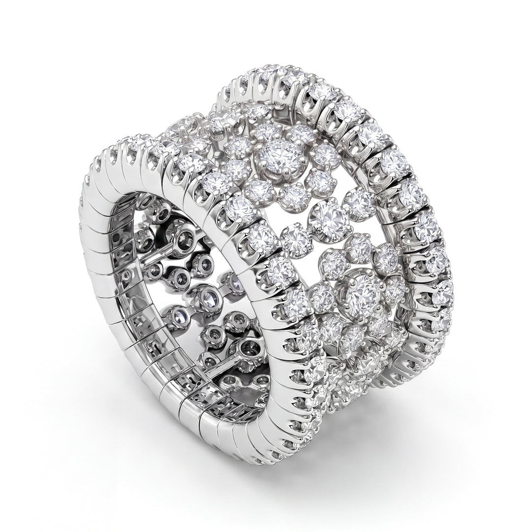 Golay elastic band ring in diamonds with flower motif ATE012DB-26146110066