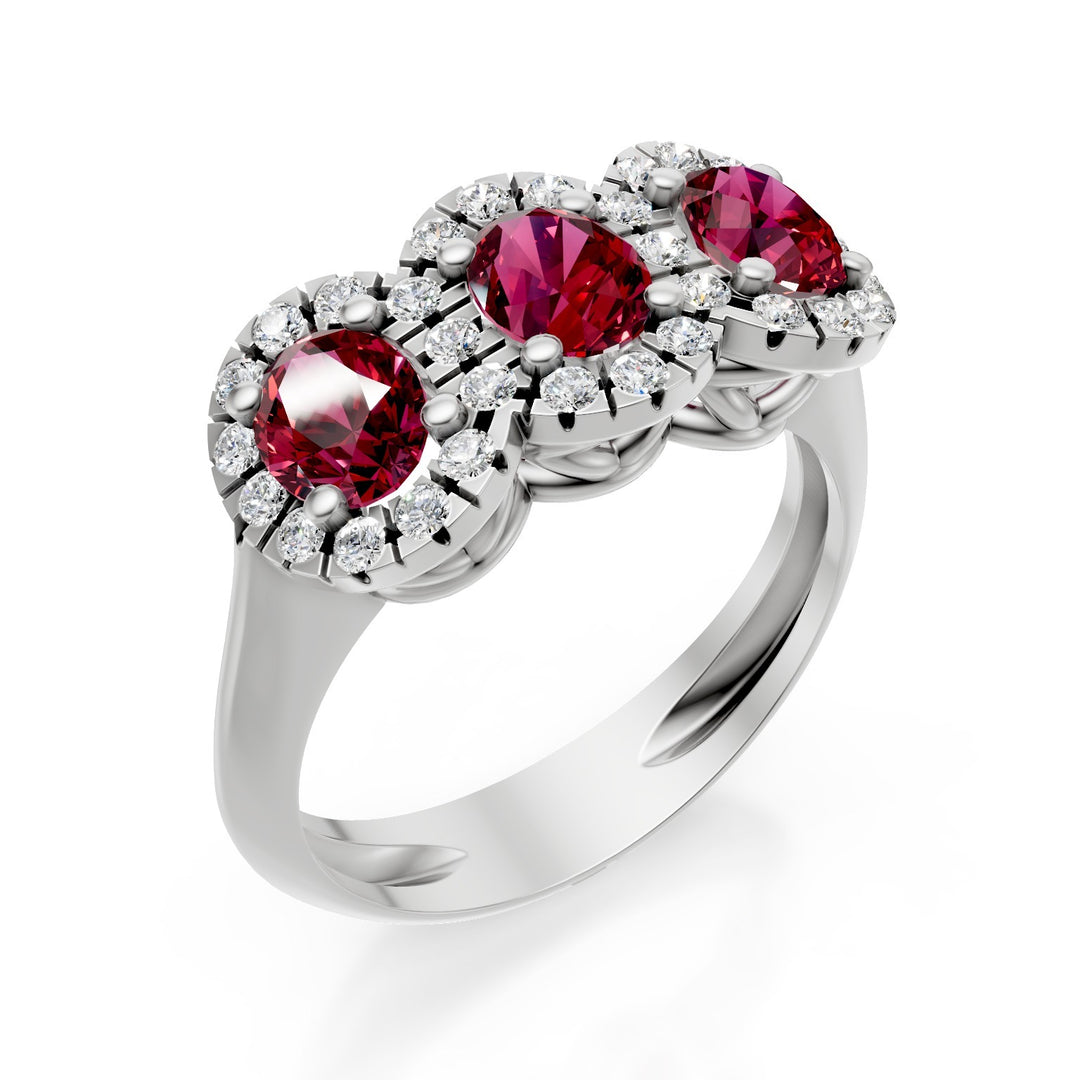Anel trilogia Golay com rubis ovais 5x4 com diamantes ACL3124DIRU45-23124110034