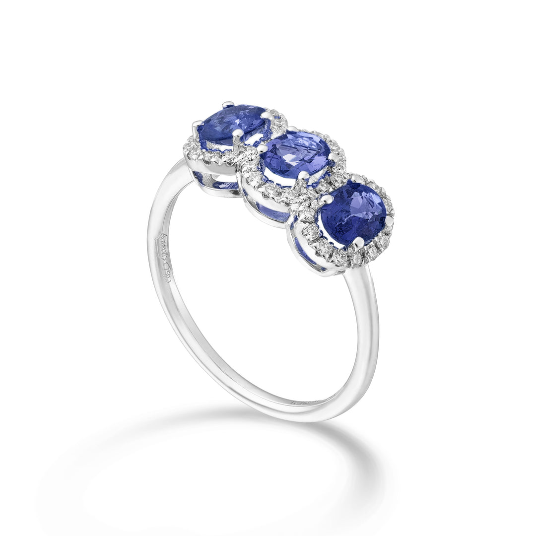 Nihama an 18k oval trilogy sapphire 5x4 ct. 1.20 diam. 0.21 ct NA5194O4ZFD54