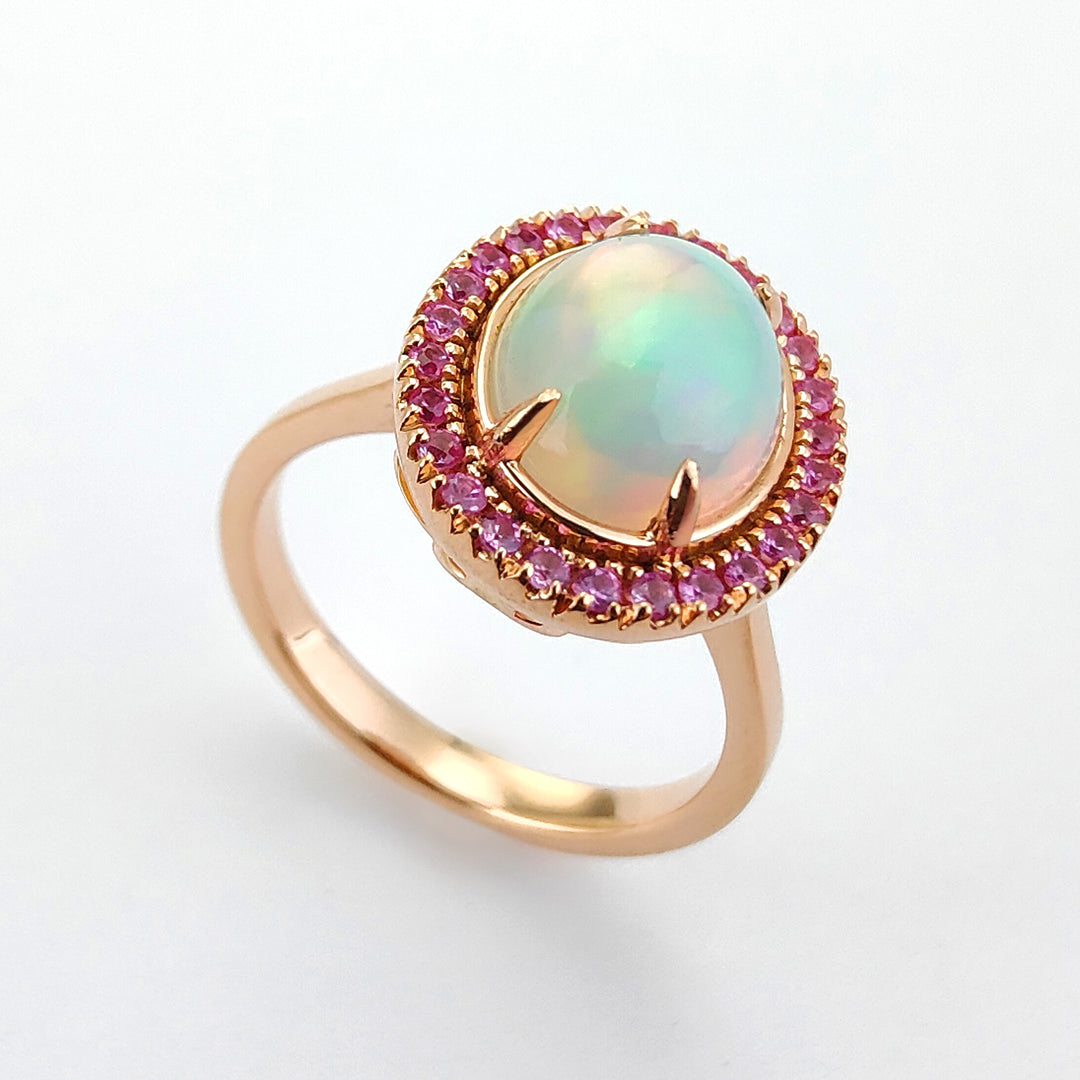 Golay cabochon opalring 10x8 och zaffkontur. rosa ACLC430ZPOP-24080110056