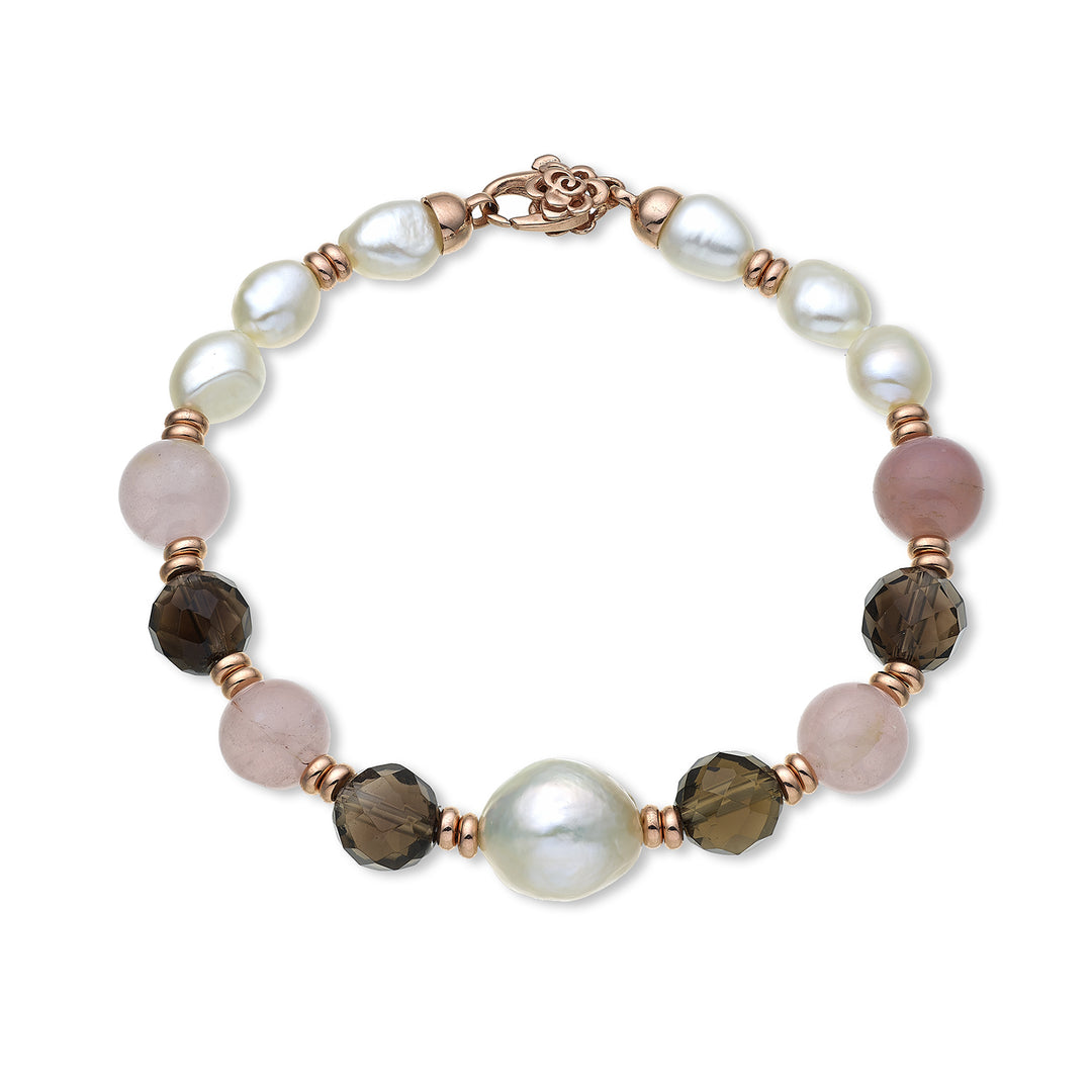 Mikiko br ag925 fw bar 6/7 nucl. 11/12 opale rose et quartz fumé 8mm MB7452A3SMOKE QUARTZ