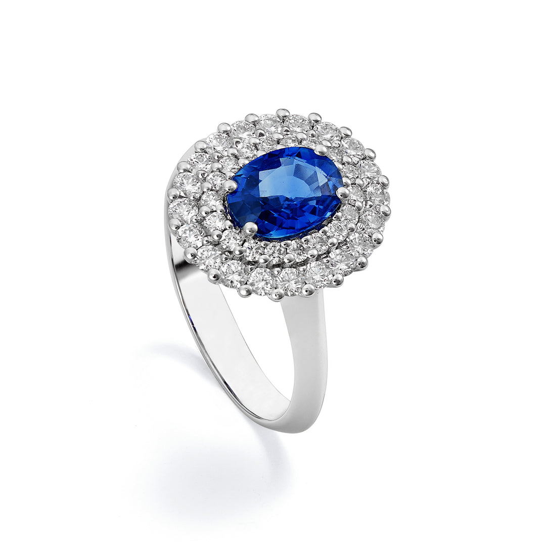 Golay-ring med 5x4 oval safir og dobbel kontur ACLC128DIZB45-22143110181
