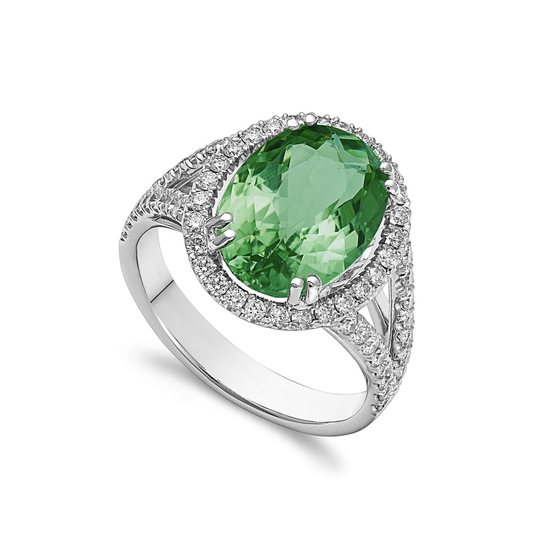 Golay oval grønn turmalinring 10x14 og diamanter ACLC068DTOG10-22216110004