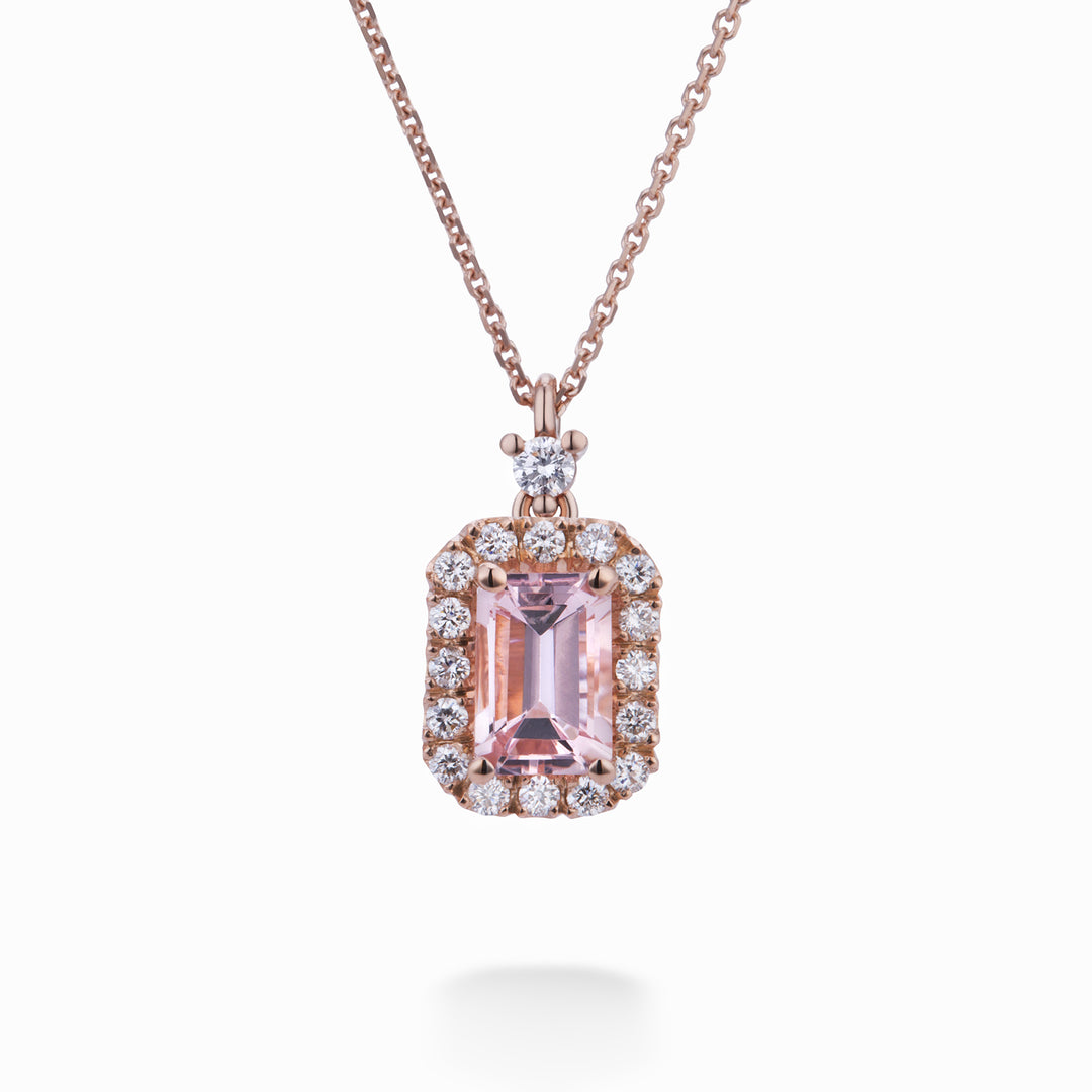 World Diamond Group 6x4 kahdeksankulmainen morganiittikaulakoru timanteilla PCL072DIMO2-21168110034