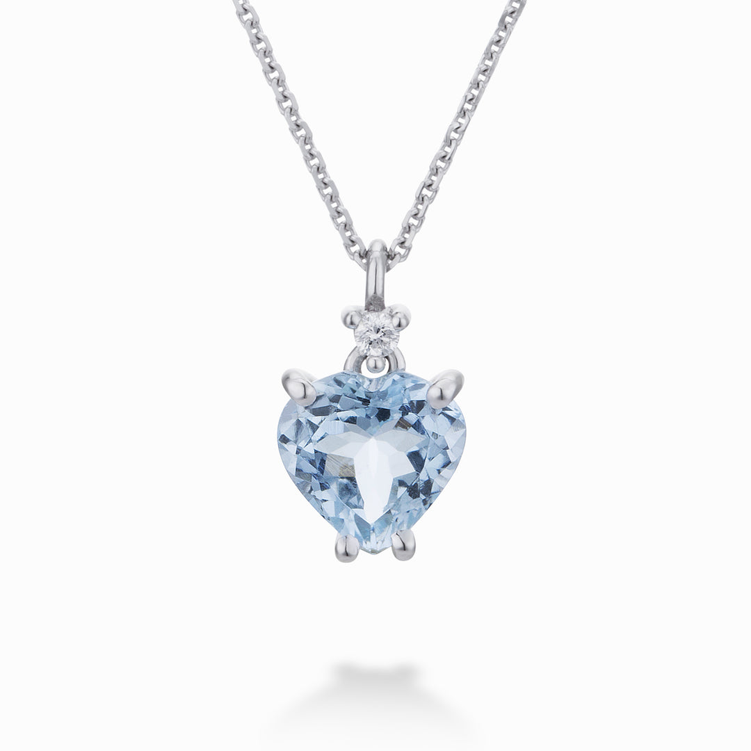 World Diamond Group akvamarínový náhrdelník s přívěskem srdce 8x8 a diamant PCL198DIAQ88-22248110004