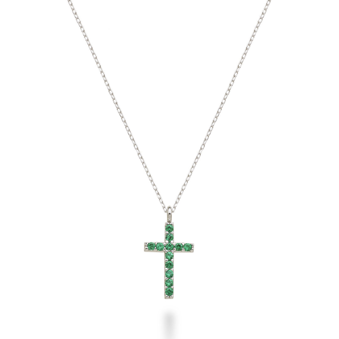 Mikiko cl 18k cruce dimensiune 3 (1,4 cm) aur alb cu smaralde 0,11 ct MDCRO3O4SMR