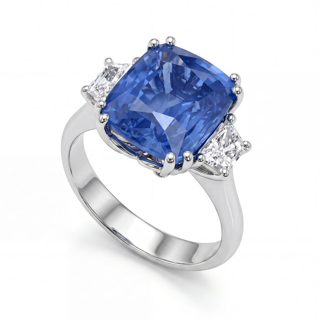 Bague saphir coussin World Diamond Group 11x9 et trapèze lat diam ACL135DIZB911-23019110054