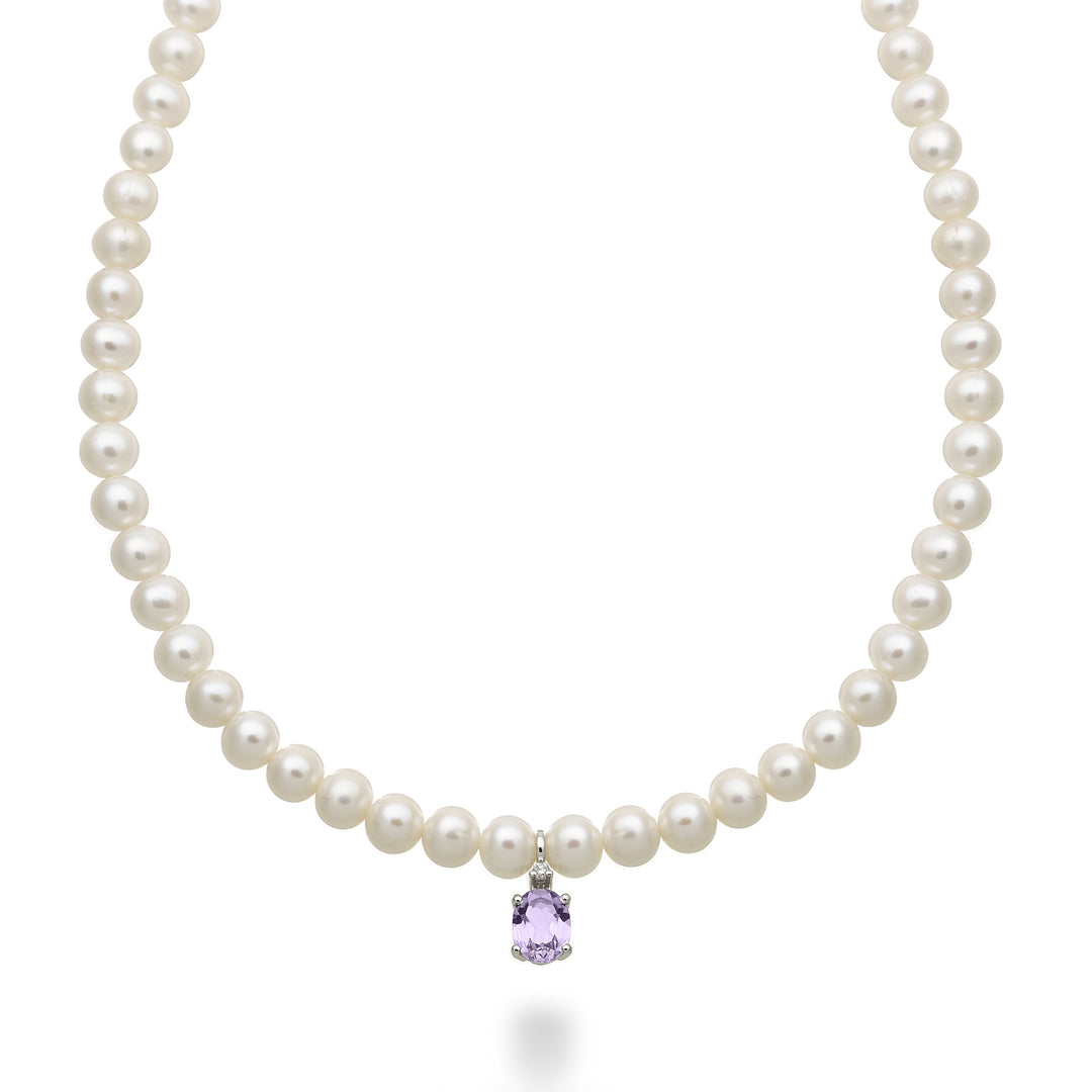 Mikiko cl 18k fw 5,5/6 ametista oval 6x8 ct.1,10 diam. Anel de mola de 0,02 ct MC1576O4AMET55