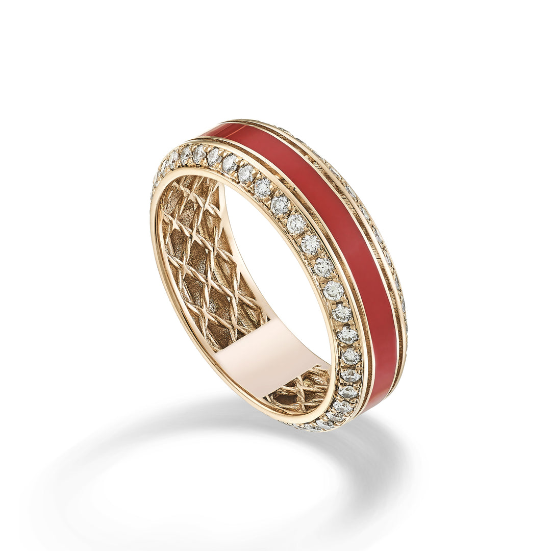 Golay lichtkubusring 3mm rond koraal emaille en diam ACUBET001DICOR2-23277110067