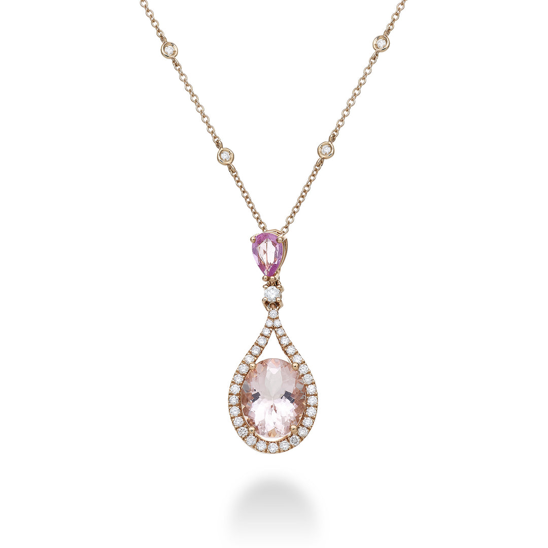 World Diamond Group ovalt morganitt-kjede 10x8 og drop 6x4 +diam PCLC149DMO810-23076110154