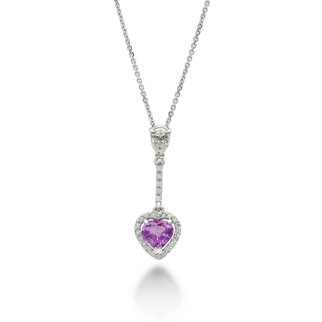 Collier pendentif coeur saphir rose Golay 5x5 et diamants PCL201DZPH55-22271110053