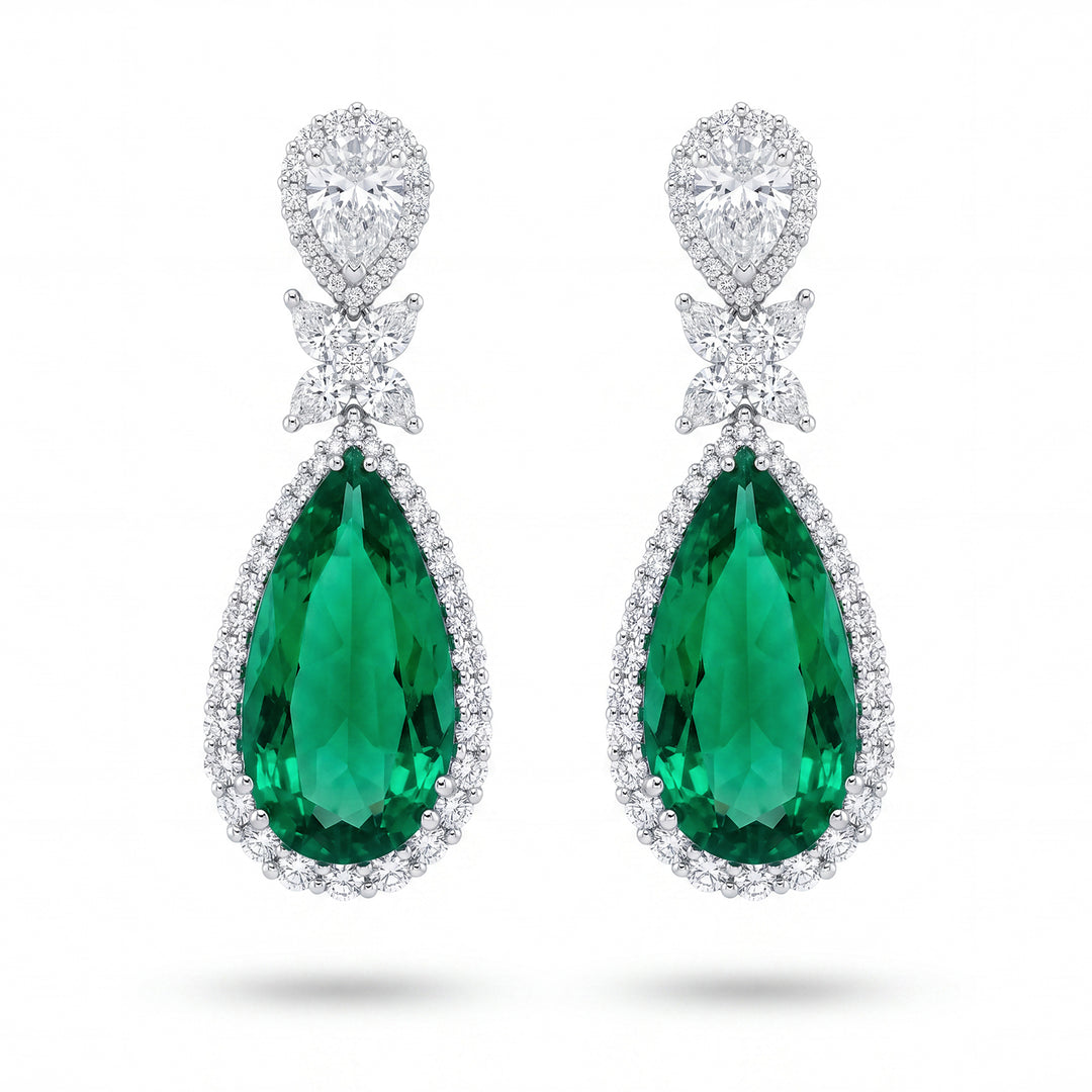World Diamond Group droppe smaragd och diamant örhängen OPU301DISM-26085110157