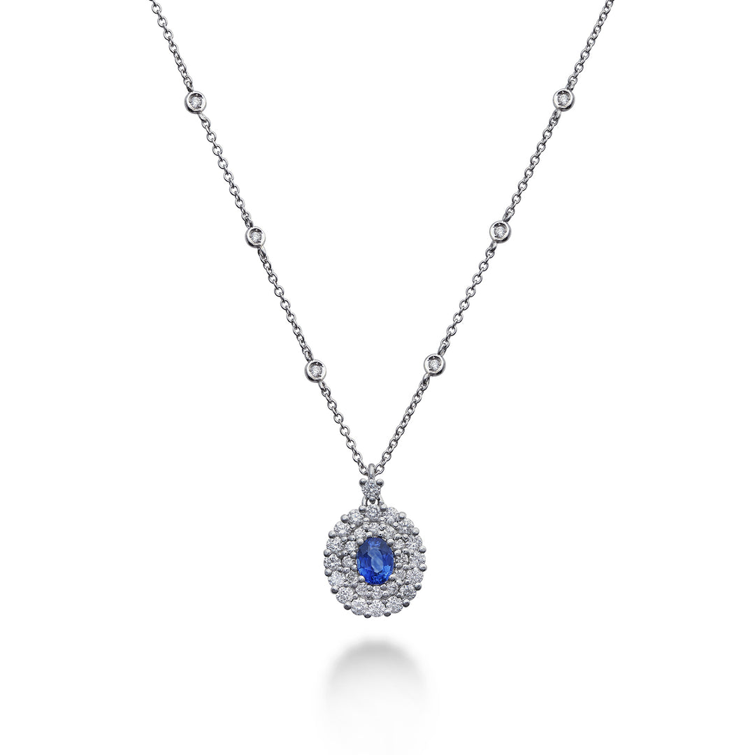Golay 5x4 oval sapphire necklace with double outline PCL128DIZB45-22129110061
