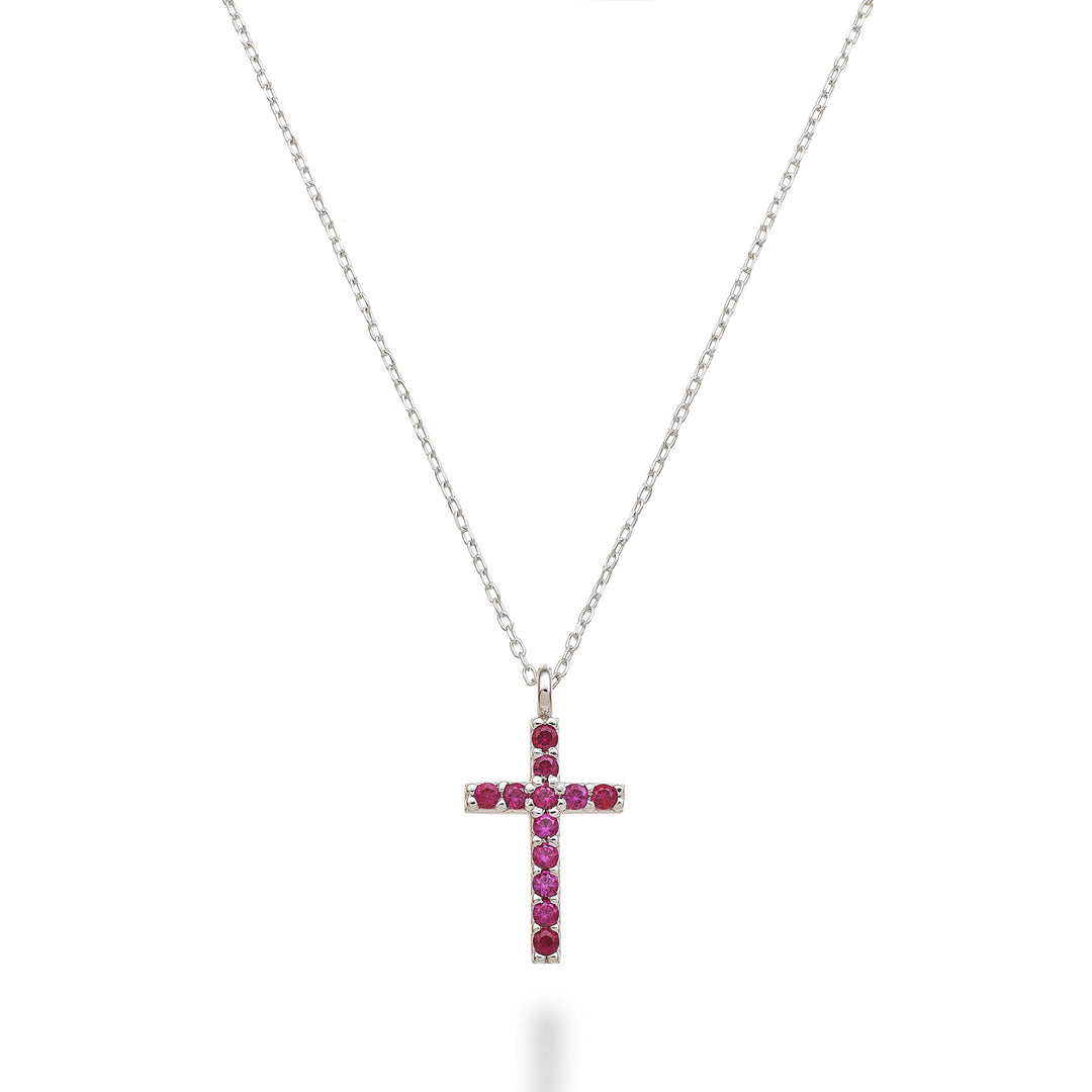 Cruce Nihama cl 18k mărime 3 (1,4 cm) aur alb cu rubine 0,15 ct NDCRO3O4RBR