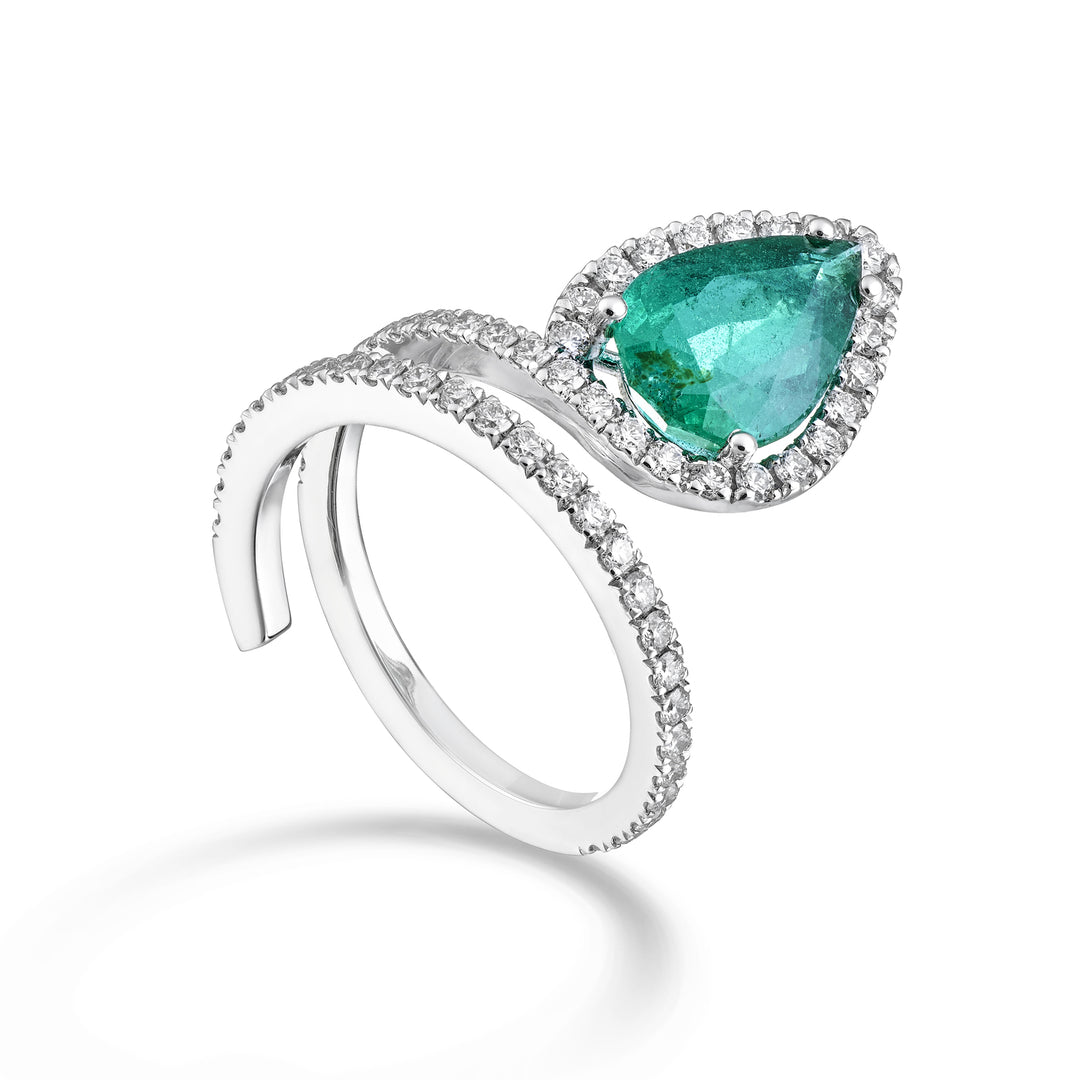 Anillo de diamantes Golay dos filas gotas de esmeralda 12x8 AMF835DSM128-26061110199
