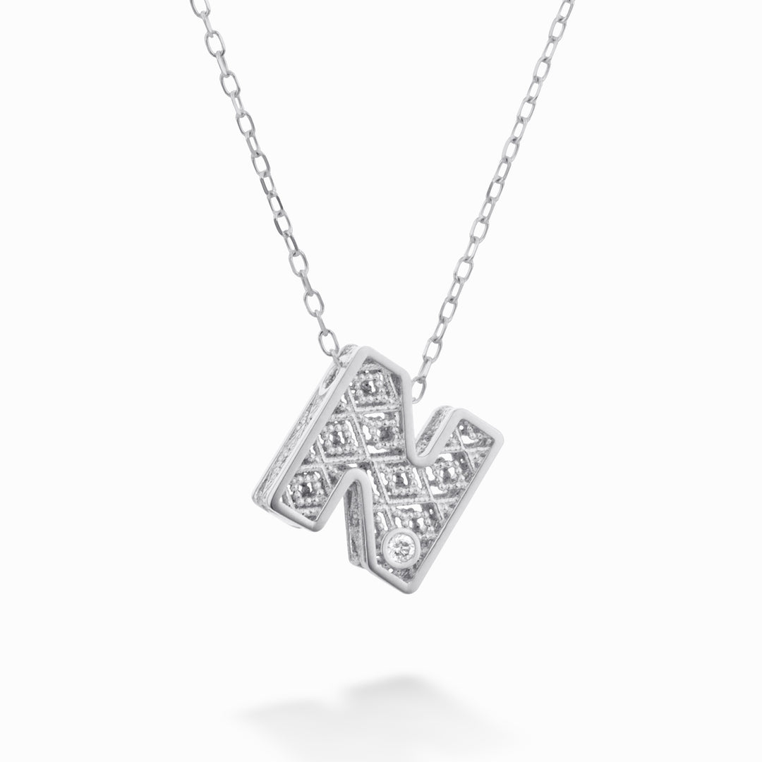 Mikiko cl 18k 字母 n 白金直径。 ct.0,01 MDLETNO4