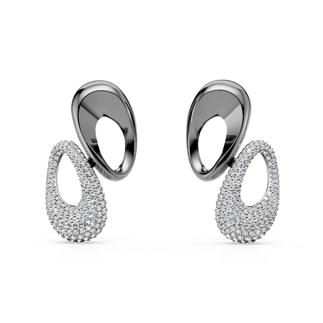 Pendientes Golay bicolor blanco y negro, pavé&