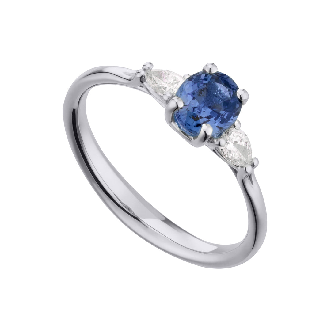 Golay oval blå safirring 6x5 och diamond drop lat ACL202DIZB-21050110055