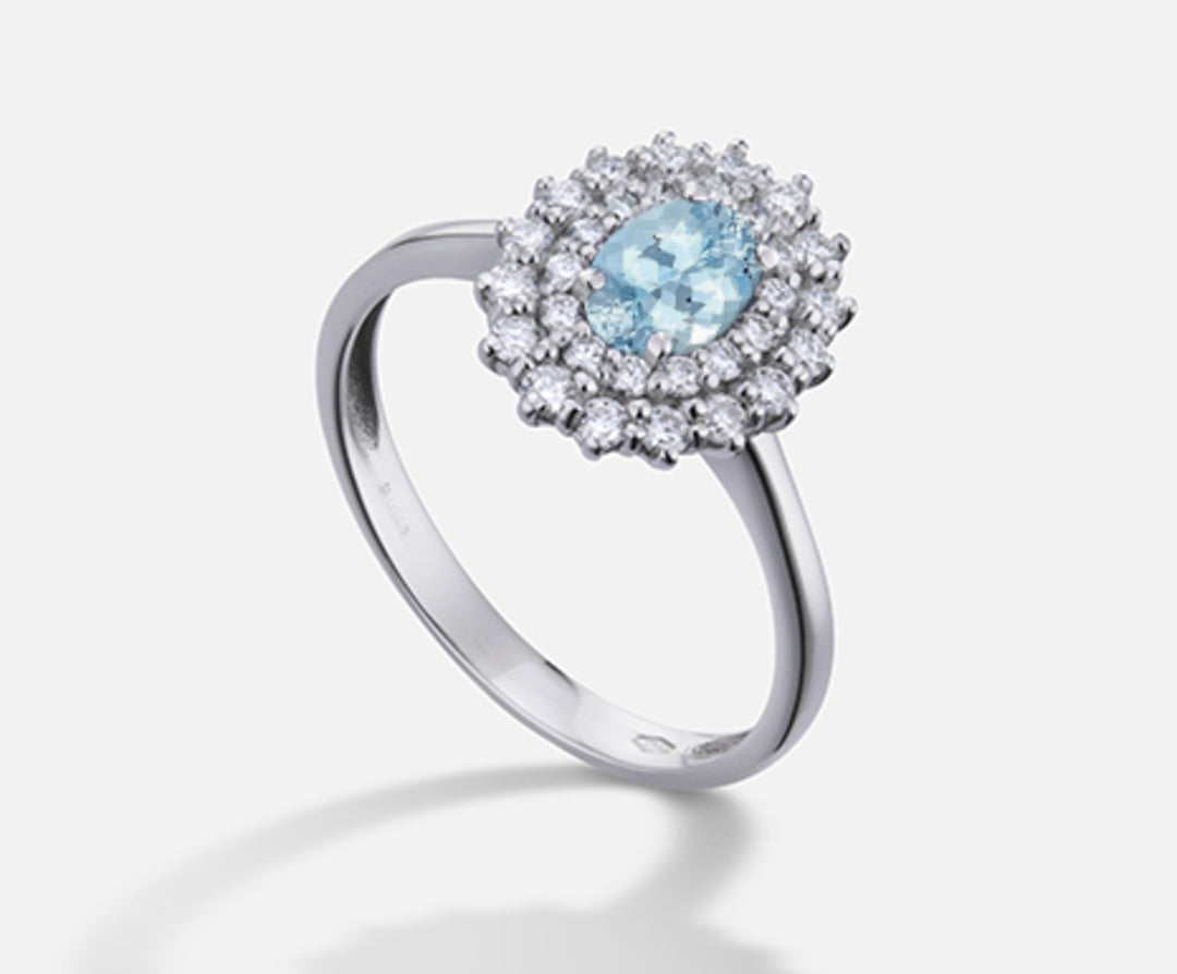 Nihama egy 18k ovális akvamarin 6x4 ct.0,30 ct.0,37 NA5116O4AM