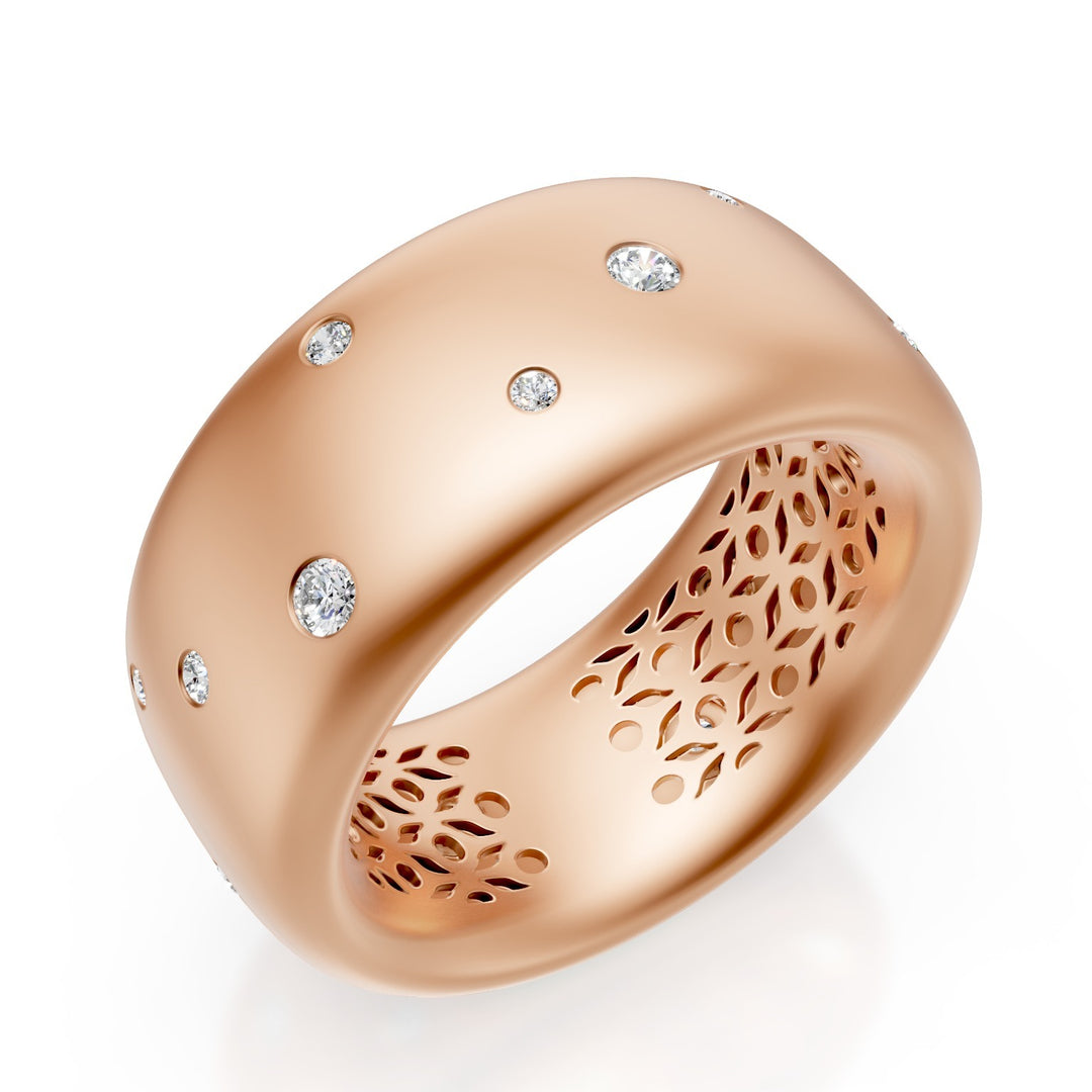 Anel largo Golay em ouro 18k com diamantes espalhados, rosa acetinado, tamanho 14 GAN021O3DIS-14