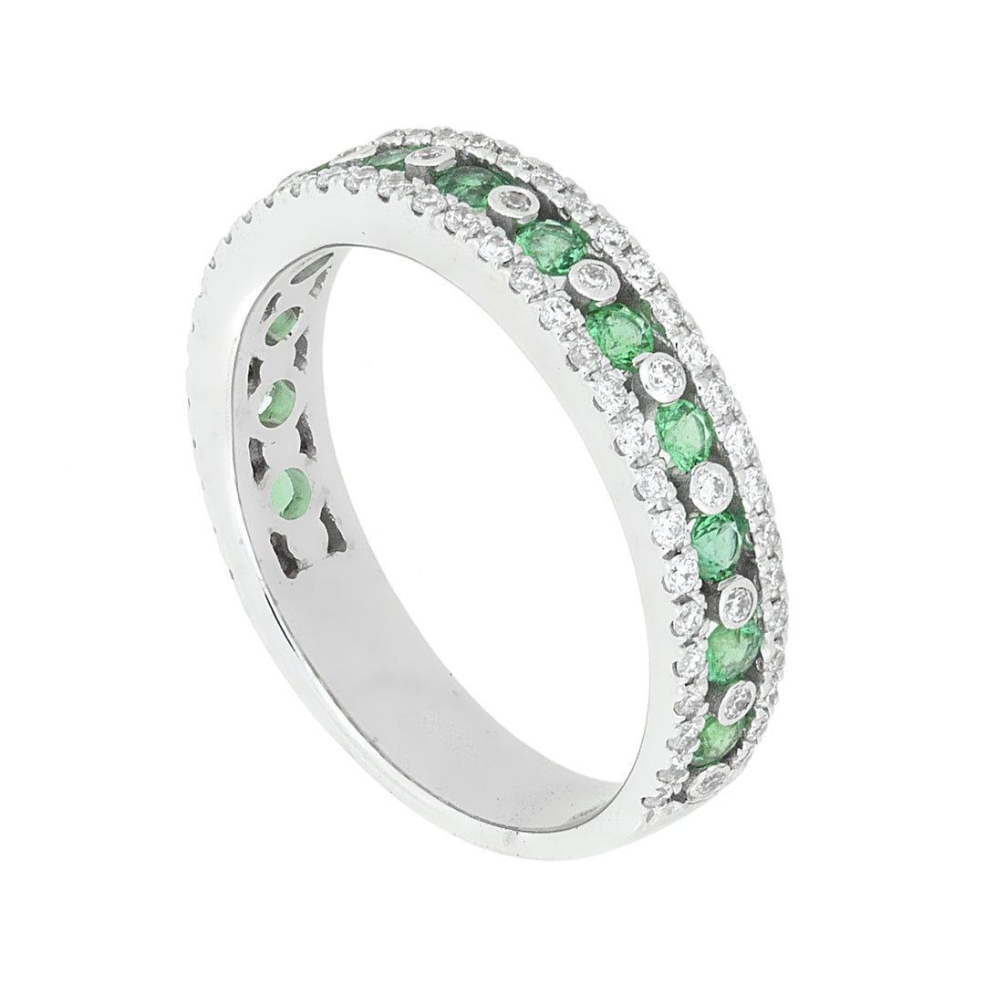 Anel de faixa meia redonda Golay com diamantes e esmeraldas AFMG001WDISM-22082110039