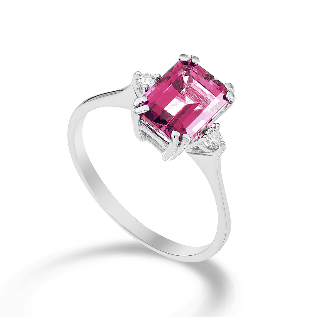 Mikiko en 18k ottekantet pink topas 8x6 ct.1.90 diam. ct.0,06 MACL090DITPPK3O4