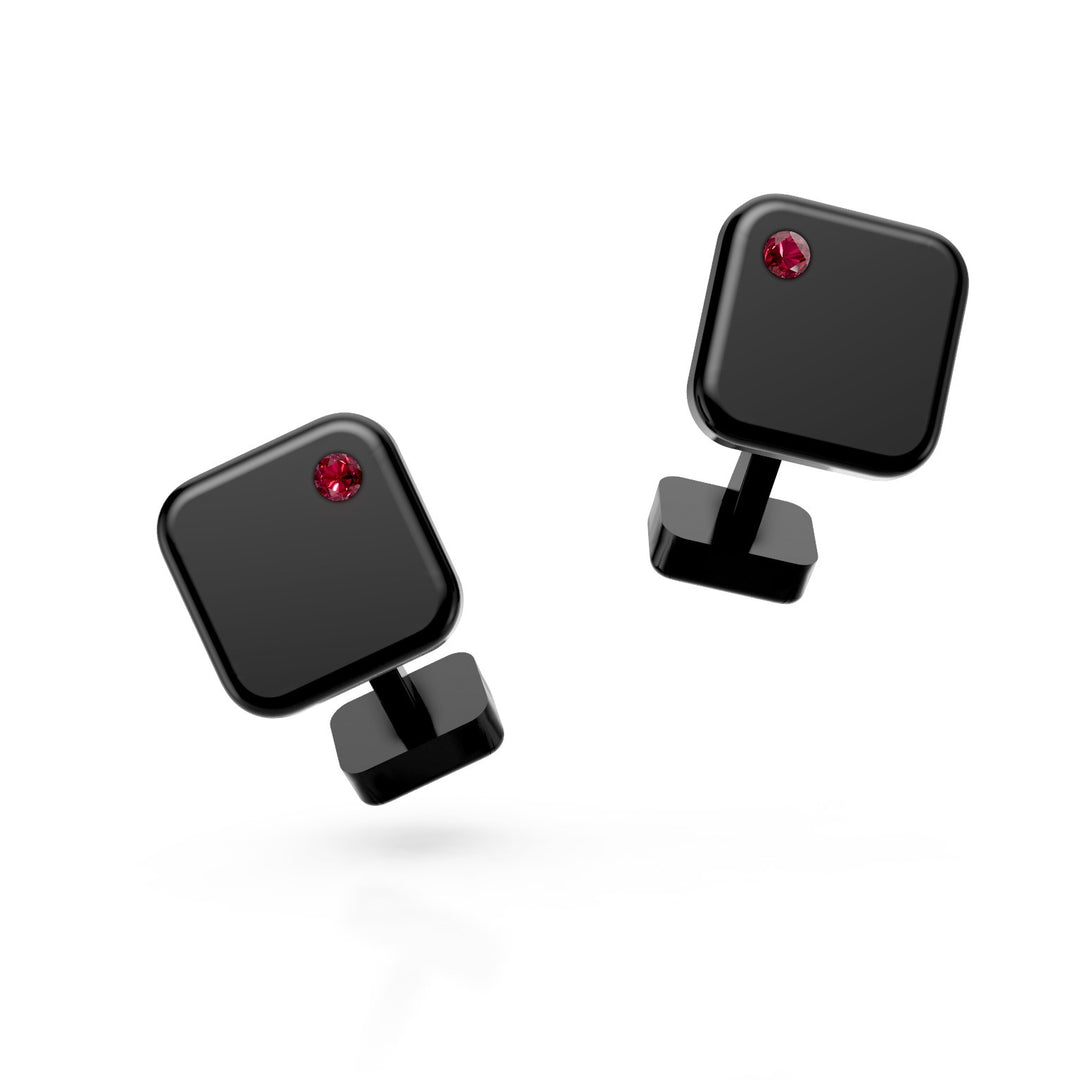 World Diamond Group Boutons de manchette à douille en titane noir avec rubis GGEM001RUNE