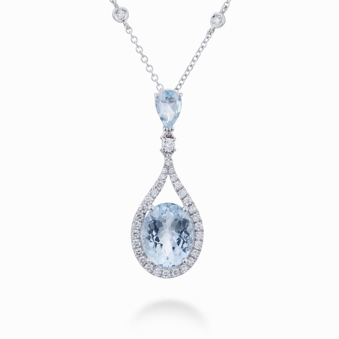 Colier oval acvamarin World Diamond Group 10x8 și drop 6x4 +diam PCLC149DAQ810-22315110033