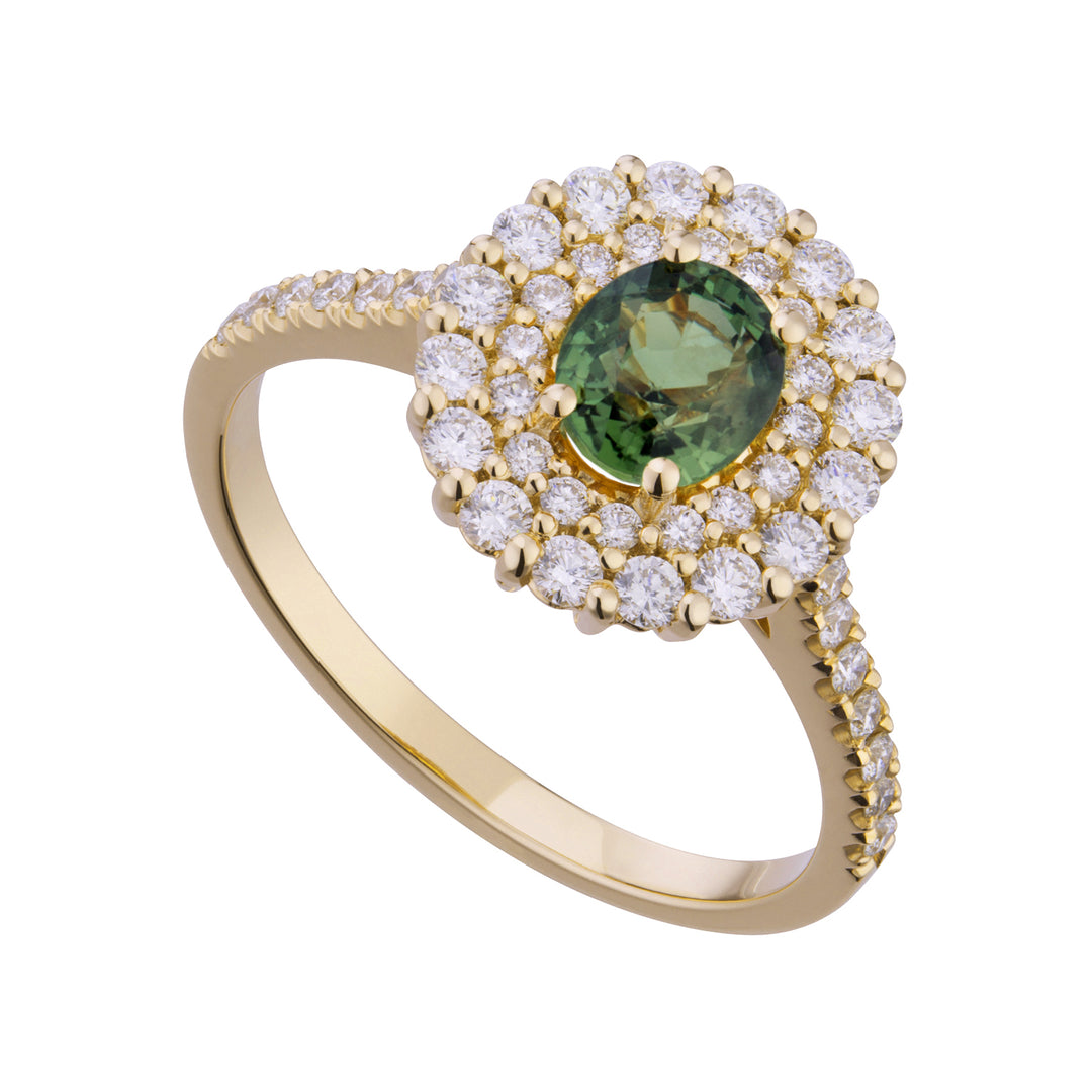 Inel oval verde cu safir și diamant Golay cu contur ACLC069DIZG-21049110005