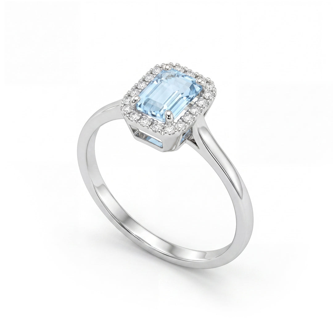 Nihama an 18k acquamarina ott. 6x4 con contorno in diamanti NA5231O4AM