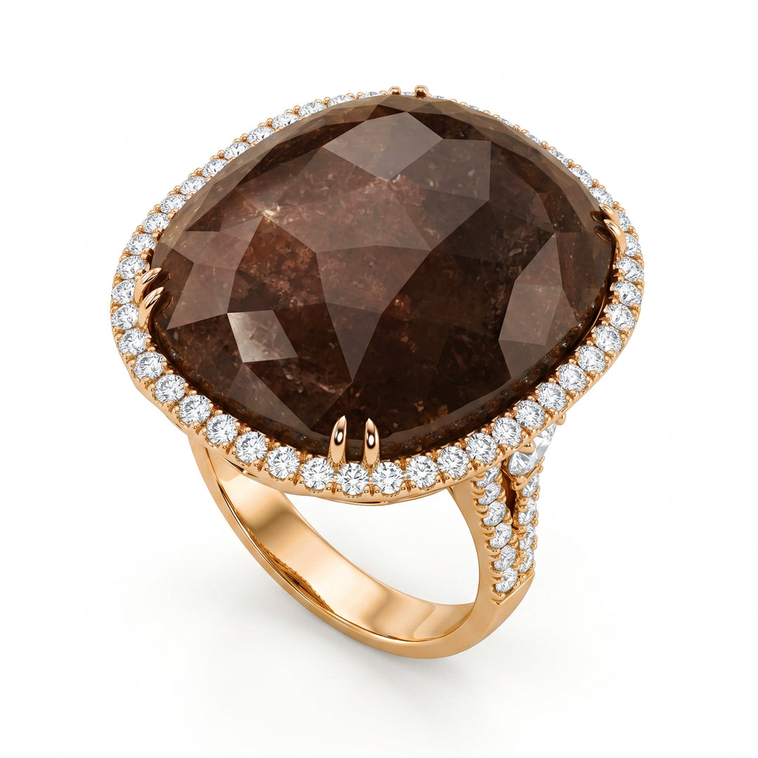 Anillo Golay con cabujón ovalado marrón y contorno APU324DIBW-19246110047