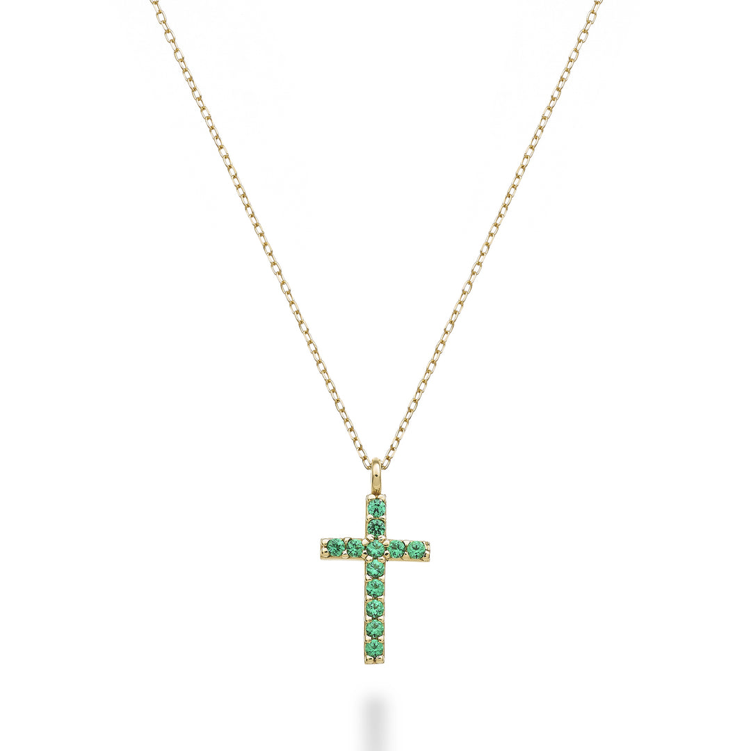 Mikiko cl 18k Kreuz Größe 3 Gelbgold mit Smaragden 0,11 ct MDCRO3O1SMR