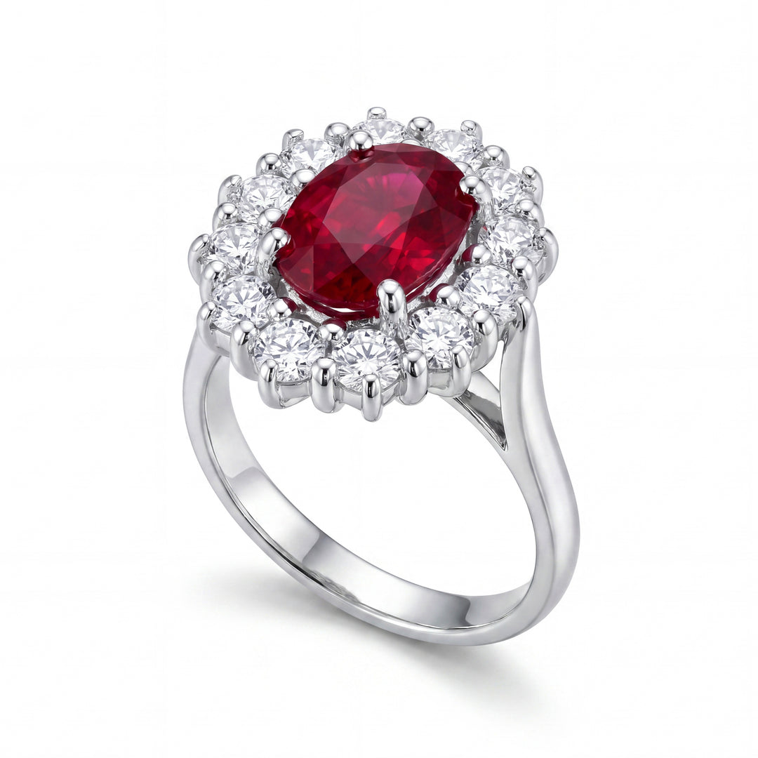 Anillo Golay rubí ovalado 9x7 con contorno de 12 diamantes ACLC892DRU97-26140110213